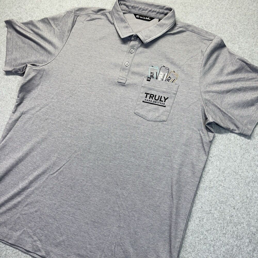 Travis Mathew Truly Hard Seltzer Polo Mens 2XL XXL Gray Shirt Golf Pocket